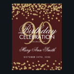 Gold 90th Birthday Glitter Confetti Burgundy Poster<br><div class="desc">Elegant 90th Birthday Gold Burgundy Faux Glitter Confetti banner template.</div>