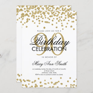 Gold 90th Birthday Glitter Confetti Invitation