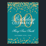 Gold 90th Birthday Glitter Confetti Teal Poster<br><div class="desc">Elegant 90th Birthday Gold Teal Faux Glitter Confetti banner template.</div>