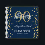 Gold 90th Birthday Guestbook Confetti Navy Blue Notebook<br><div class="desc">An elegant 90th Birthday Party Guest Book template with Gold Glitter Confetti on Navy Blue design and easy to customize text.</div>
