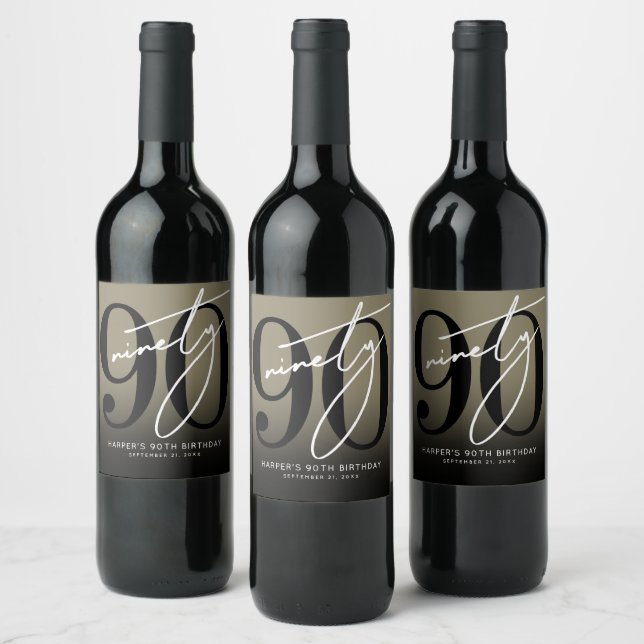 Gold 90th Birthday Party Wine Label (Bottles)