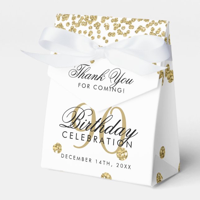 Gold 90th Birthday Thank You Confetti Favor Box (Front Side)