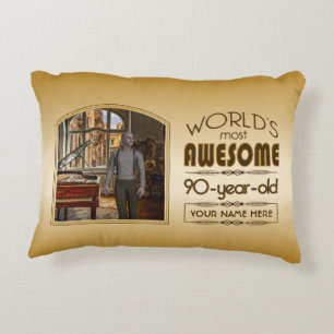 Gold 90th Birthday World’s Best Custom Photo Frame Accent Pillow