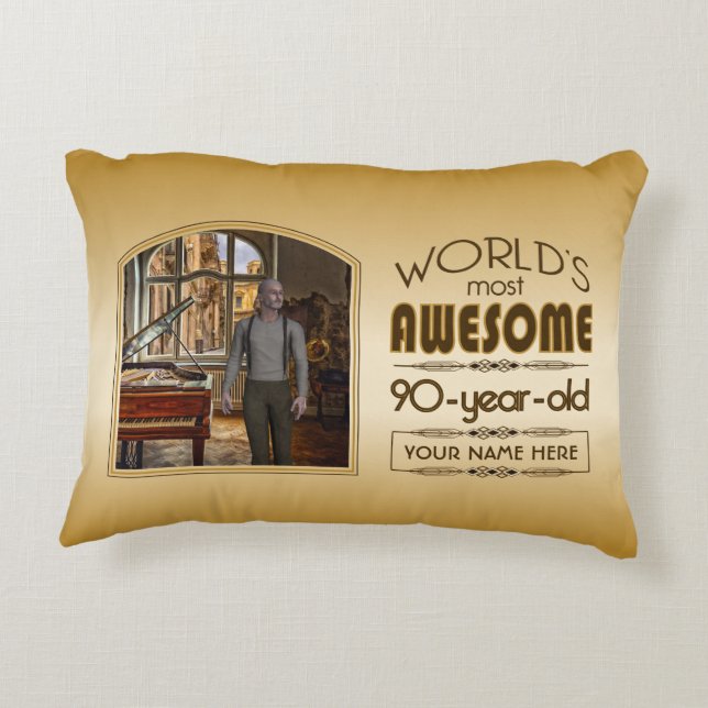 Gold 90th Birthday World’s Best Custom Photo Frame Accent Pillow (Back)