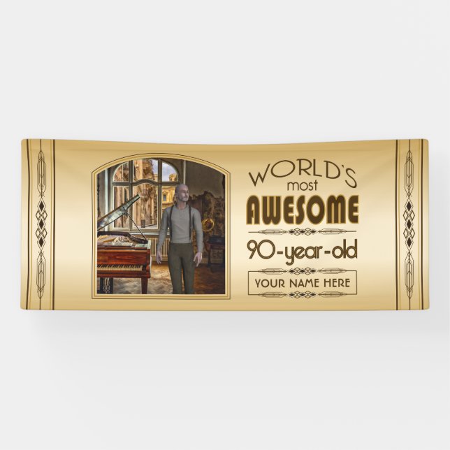 Gold 90th Birthday World’s Best Custom Photo Frame Banner (Horizontal)