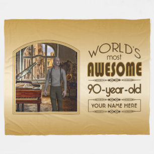 Gold 90th Birthday World’s Best Custom Photo Frame Fleece Blanket