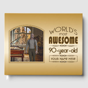 Gold 90th Birthday World’s Best Custom Photo Frame Guest Book