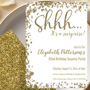 Gold 92nd Surprise Birthday Party Invitation