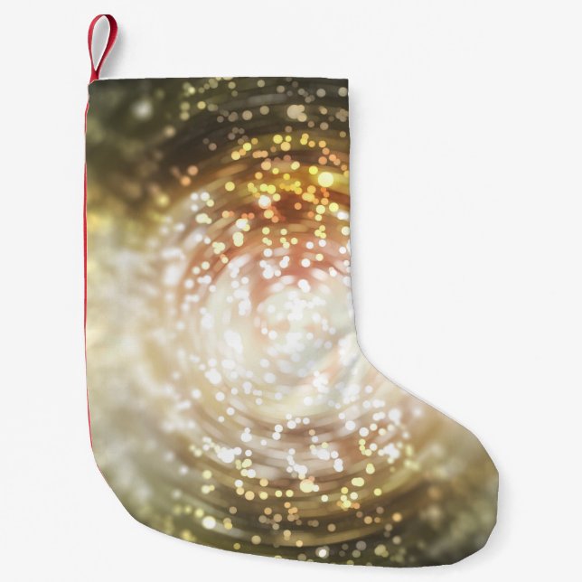 gold abstract blur background, with defocused boke small christmas stocking (Front)