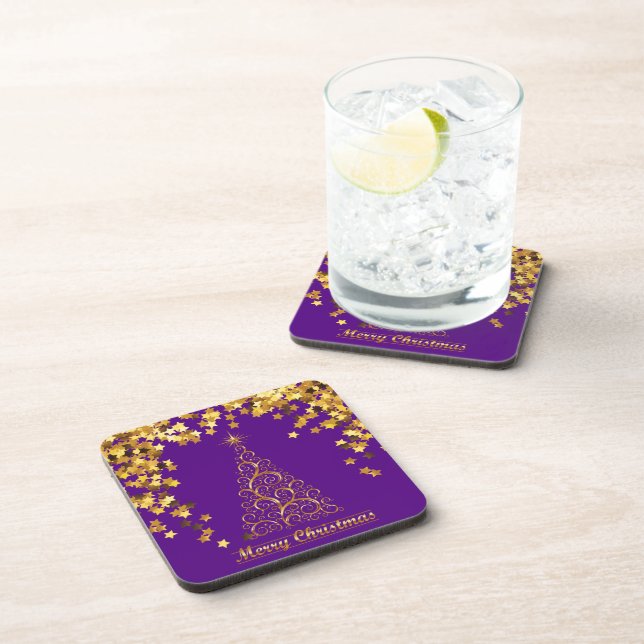 Gold Abstract Christmas Tree Beverage Coaster (Right Side)