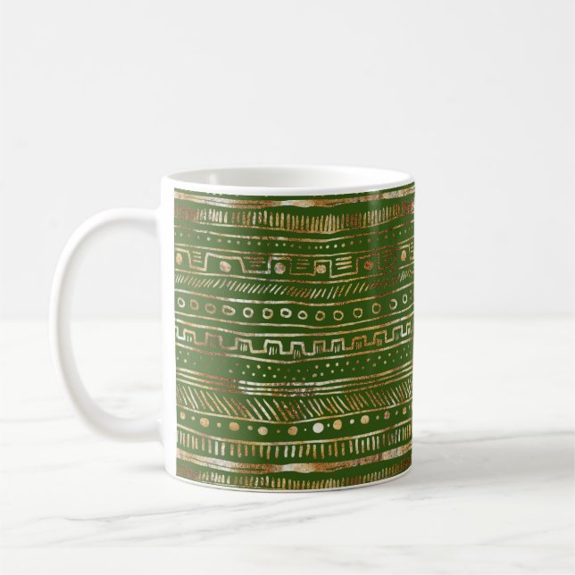 Gold Abstract Design Deep Hunter Green Pretty Coffee Mug (Left)