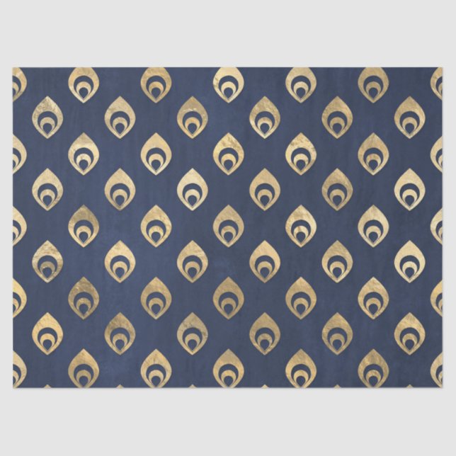 Gold Abstract Droplets on Navy Blue Decoupage Tissue Paper (Front)