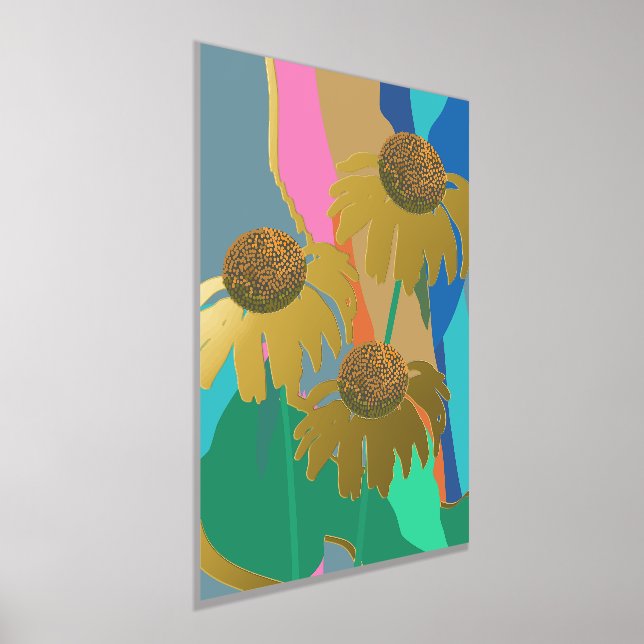 Gold Abstract Echinacea Cone Flower Modern Foil Prints (Laydown)