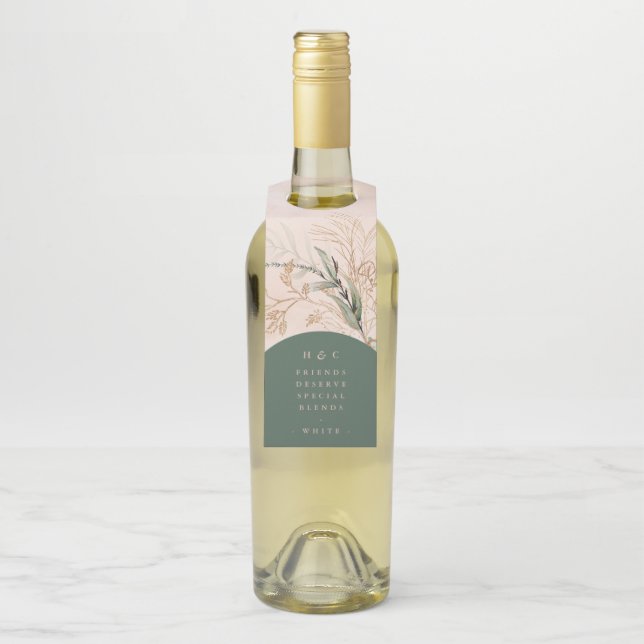 Gold Abstract Eucalyptus Modern Greenery Moss Bottle Tag (On Bottle)