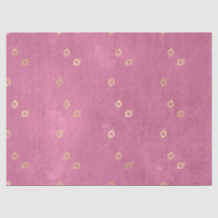 Gold Abstract Eye of Peacock Feathers on Pink Tissue Paper