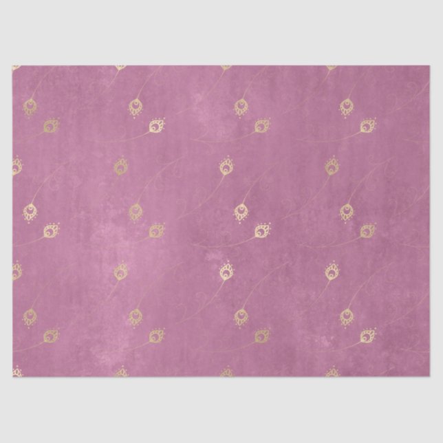 Gold Abstract Eye of Peacock Feathers on Pink Tissue Paper (Front)