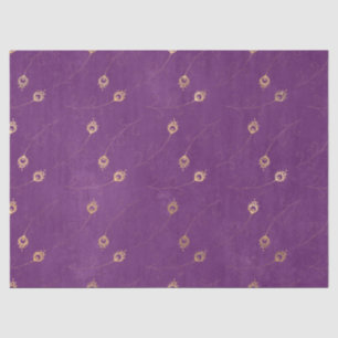 Gold Abstract Eye of Peacock Feathers on Purple Tissue Paper