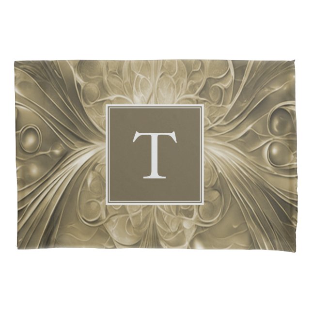 Gold Abstract Flourish Monogram Pillowcase (Front)