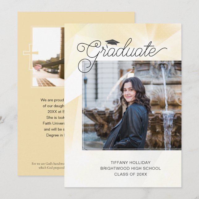 Gold Abstract Graduation Bible Verse Photo Announcement (Front/Back)