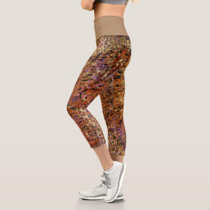 Gold Abstract Mixed Animal And Leopard Skin  Capri Leggings