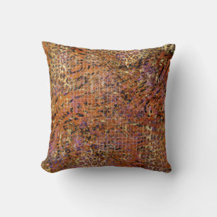 Gold Abstract Mixed Animal And Leopard Skin  Throw Pillow