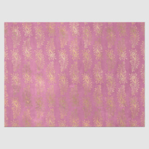 Gold Abstract Peacock Feathers on Pink Decoupage Tissue Paper