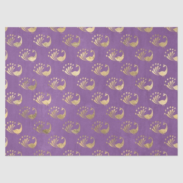 Gold Abstract Peacocks on Light Purple Decoupage Tissue Paper (Front)