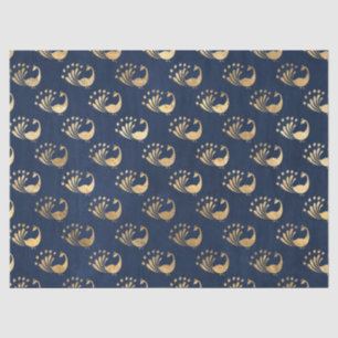 Gold Abstract Peacocks on Navy Decoupage Tissue Paper
