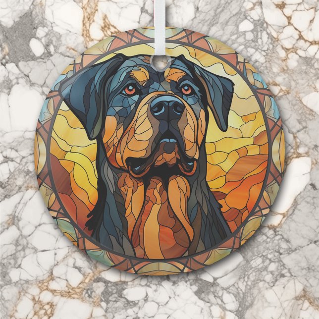 Gold Abstract Rottweiler Dog Stained Glass Ornament (Creator Uploaded)