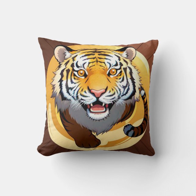 Gold Abstract Tiger Illustration Throw Pillow (Front)