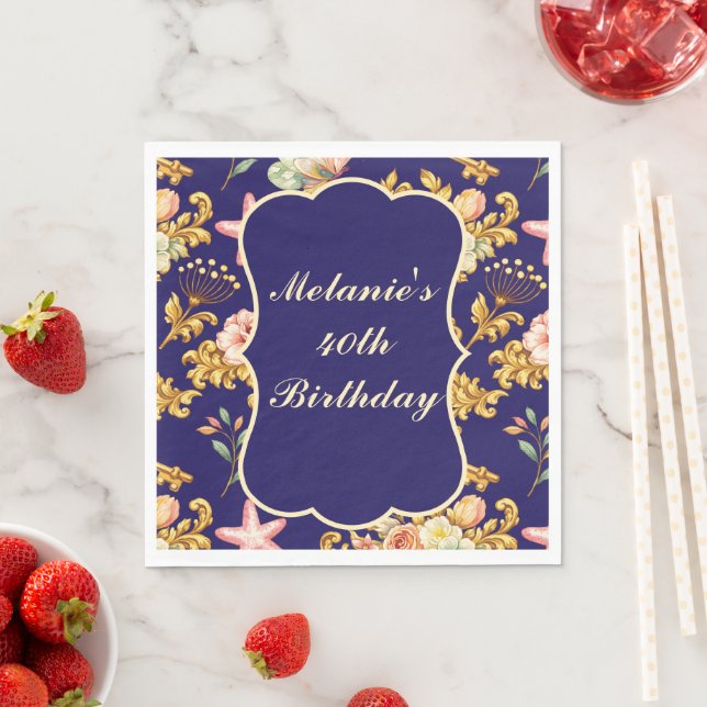 Gold Acanthus 40th Birthday Napkin (Insitu)