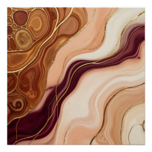 Gold Accent Fluid Art Agate Marble Abstract Poster