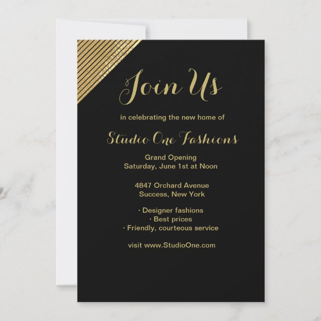 Gold Accent Grand Opening Invitations (Front)