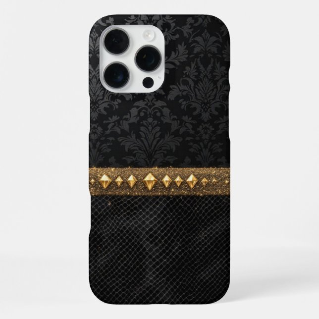 Gold Accented Damask Shield  iPhone Case (Back)