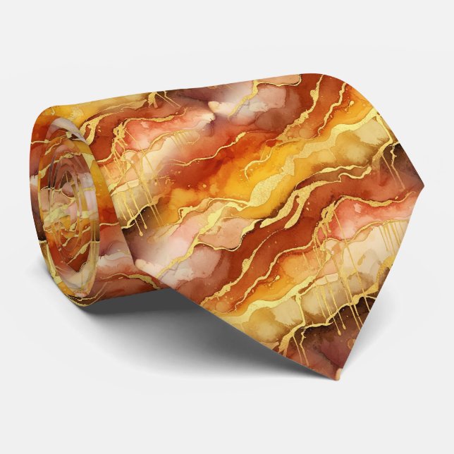 Gold Accented Fluid Art - Sienna Marble (10) Tie (Rolled)