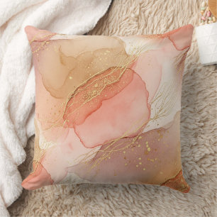 Gold Accented Fluid Art - Sienna Marble (3) Throw Pillow