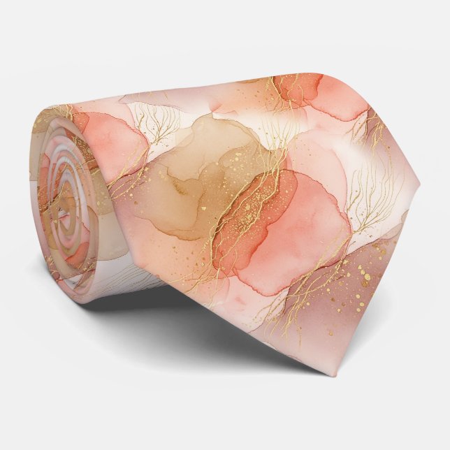 Gold Accented Fluid Art - Sienna Marble (3) Tie (Rolled)