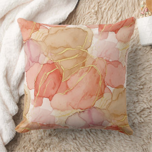 Gold Accented Fluid Art - Sienna Marble (4) Throw Pillow