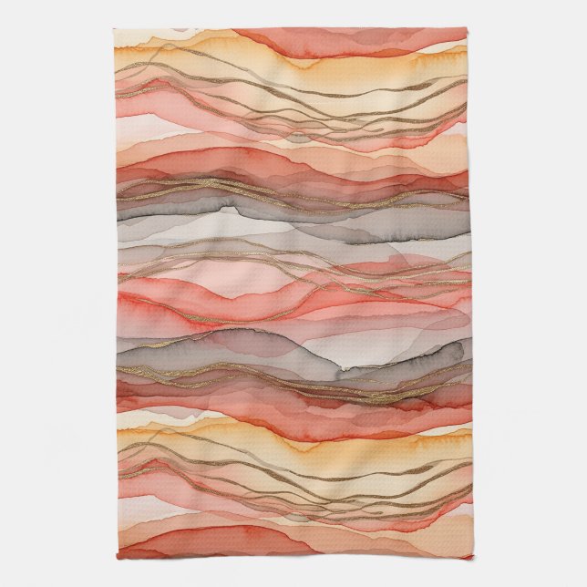 Gold Accented Fluid Art - Sienna Marble (5) Kitchen Towel (Vertical)