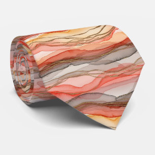 Gold Accented Fluid Art - Sienna Marble (5) Tie