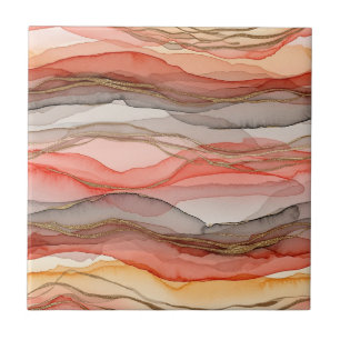 Gold Accented Fluid Art - Sienna Marble (5) Tile