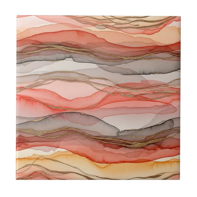 Gold Accented Fluid Art - Sienna Marble (5) Tile (Front)