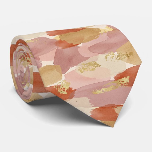 Gold Accented Fluid Art - Sienna Marble (7) Tie (Rolled)
