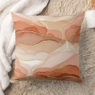 Gold Accented Fluid Art - Sienna Marble Throw Pillow