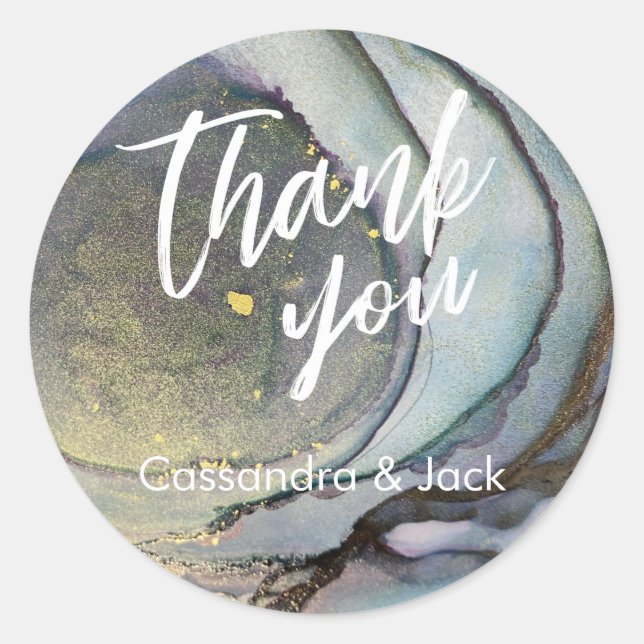 Gold Accented Liquid Abstract Art Casual Hand Classic Round Sticker (Front)