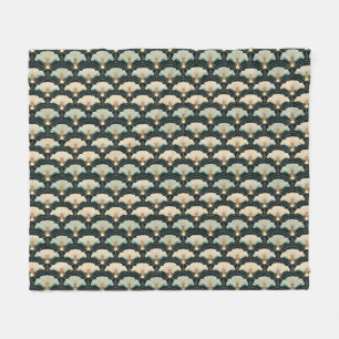Gold Accented Patterned Japanese-inspired Fleece Blanket