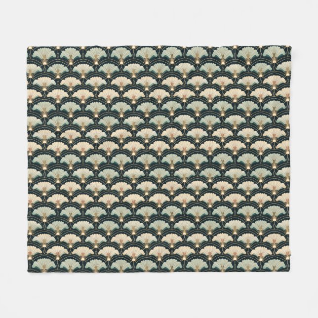Gold Accented Patterned Japanese-inspired Fleece Blanket (Front (Horizontal))