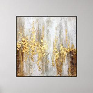 Gold Accents on Grey & Beige Layers – Abstract Art Canvas Print