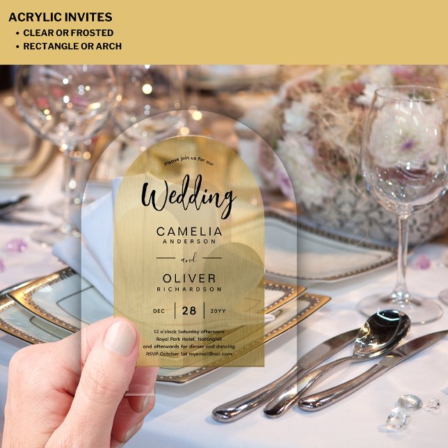 GOLD Acrylic Wedding Invites Black Text Modern Acrylic Invitations (Creator Uploaded)