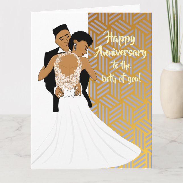 Gold African American Couple Anniversary Card (Front)